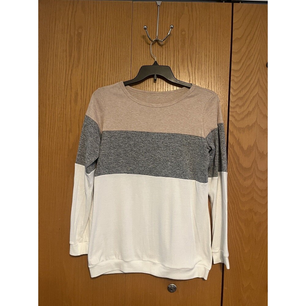 Minthunter Women's Size M Gray / Beige Color Block Long Sleeve Pullover Top